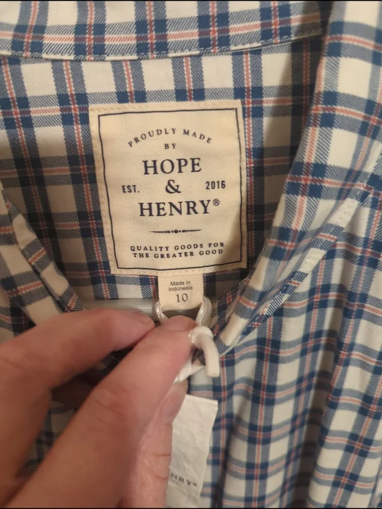 Hope & Henry Blue and White Plaid Midi Dress - Picture 3 of 4